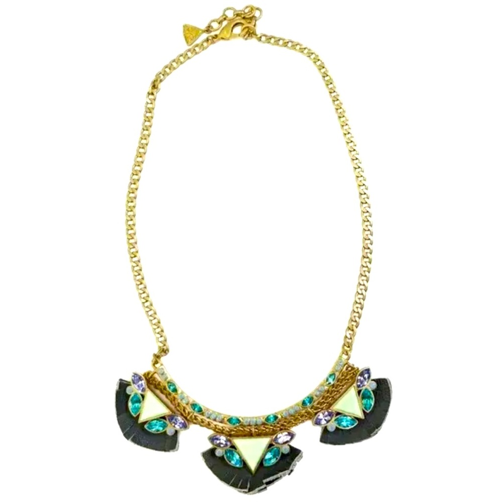 Silpada Vintage K & R Posy Fringe Bib Leather Brass Swarvoski Crystal Necklace - Picture 5 of 10